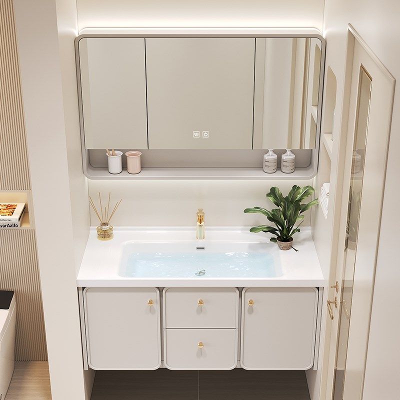 实木橡木浴室柜智能镜柜洗脸盆洗手台陶瓷一体盆厘米定制