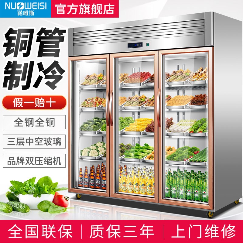诺唯斯三开门保鲜柜冷藏展示柜冷冻商用冷柜蔬菜串串三门点菜柜