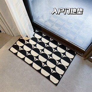 经典百搭复古入户门防滑黑白格棋盘格地垫玄关耐磨耐脏溪水地毯