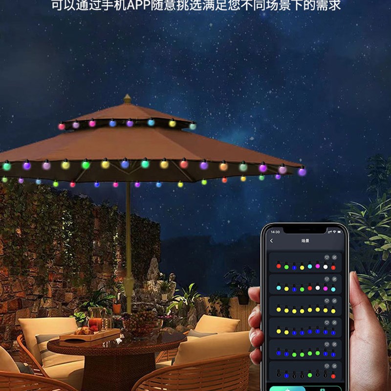 APP智能5V圆球USB幻彩灯串小白球皮线灯串条庭院圣诞节装饰彩灯带