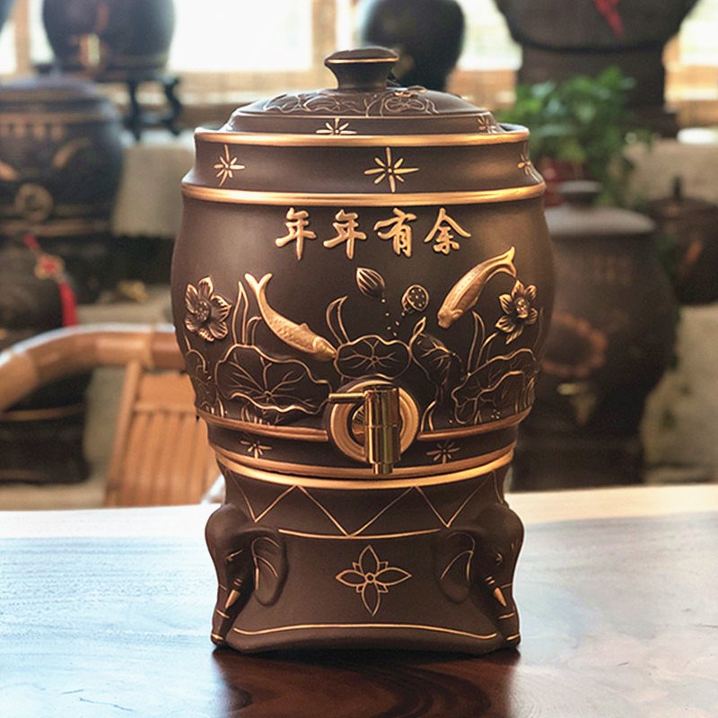 12升大号紫砂储水缸带龙头 家用泡茶蓄水罐 粗陶瓷矿泉水瓶器桶壶