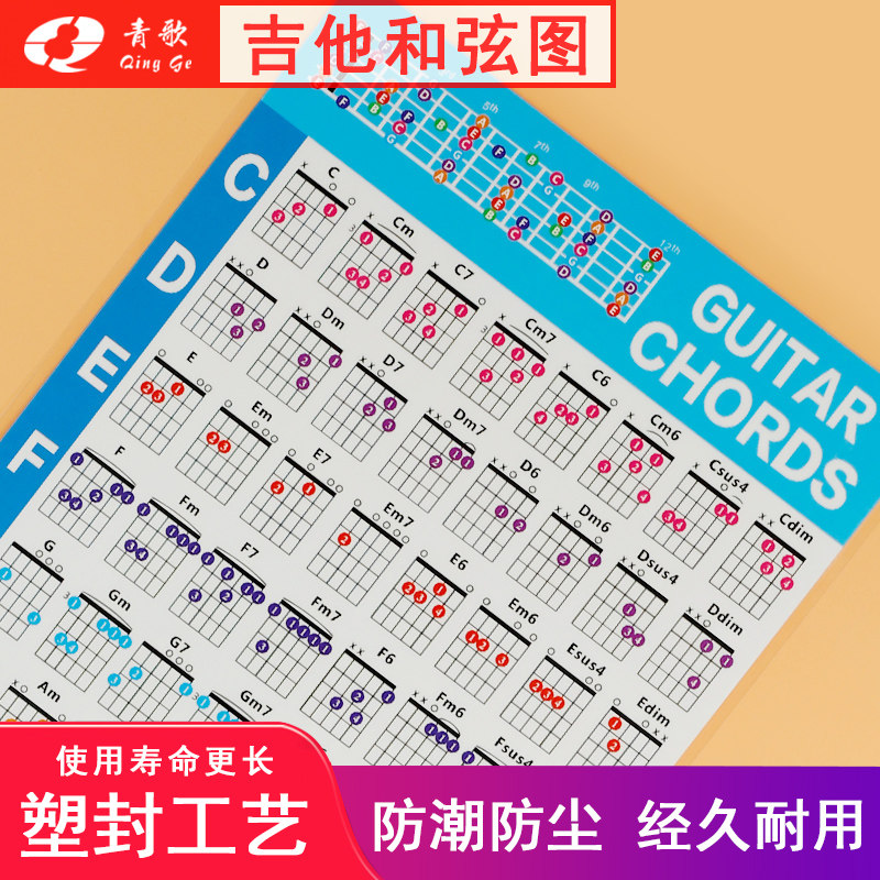 青歌民谣木吉他和弦谱 纸质吉他和弦指法图 吉他指法练习图