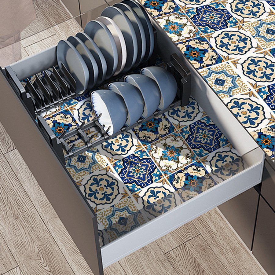 美式3d瓷砖贴桌面贴纸橱房灶台防油贴卫生间PVC自粘墙纸几何图案