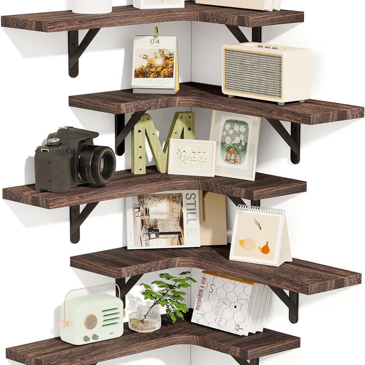 Corner Floating Shelves, Wall Mounted Corner Shelf Set of 5,