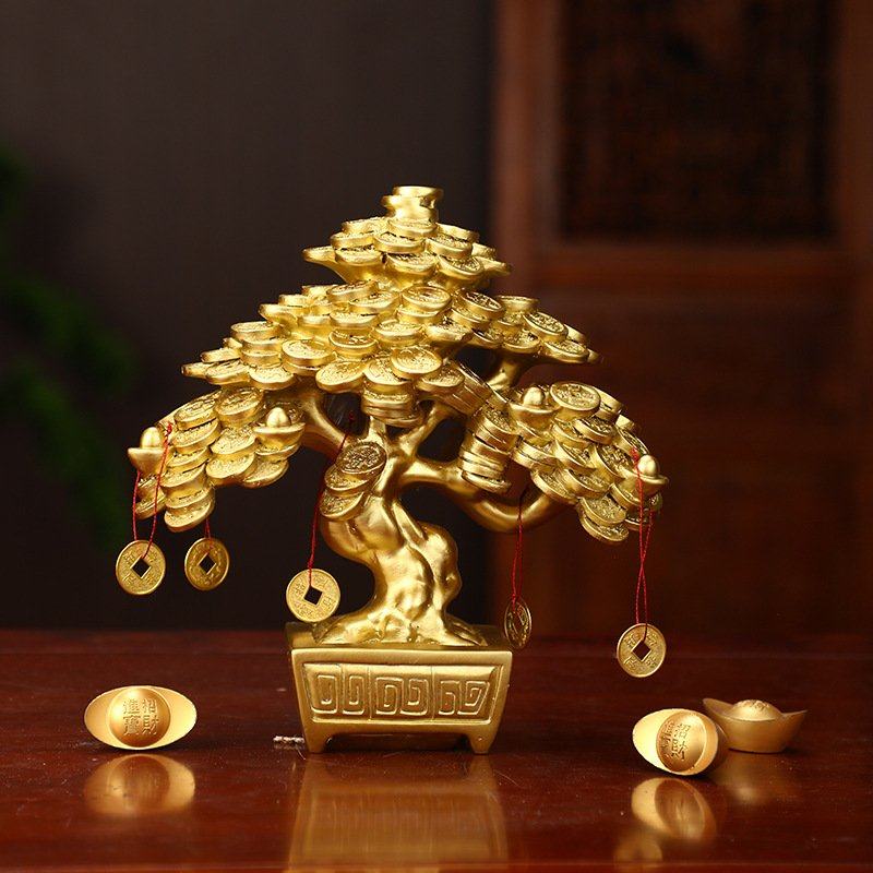 创意发财树摆件公司开业礼品摇钱树招财树家居办公室装饰树脂工艺