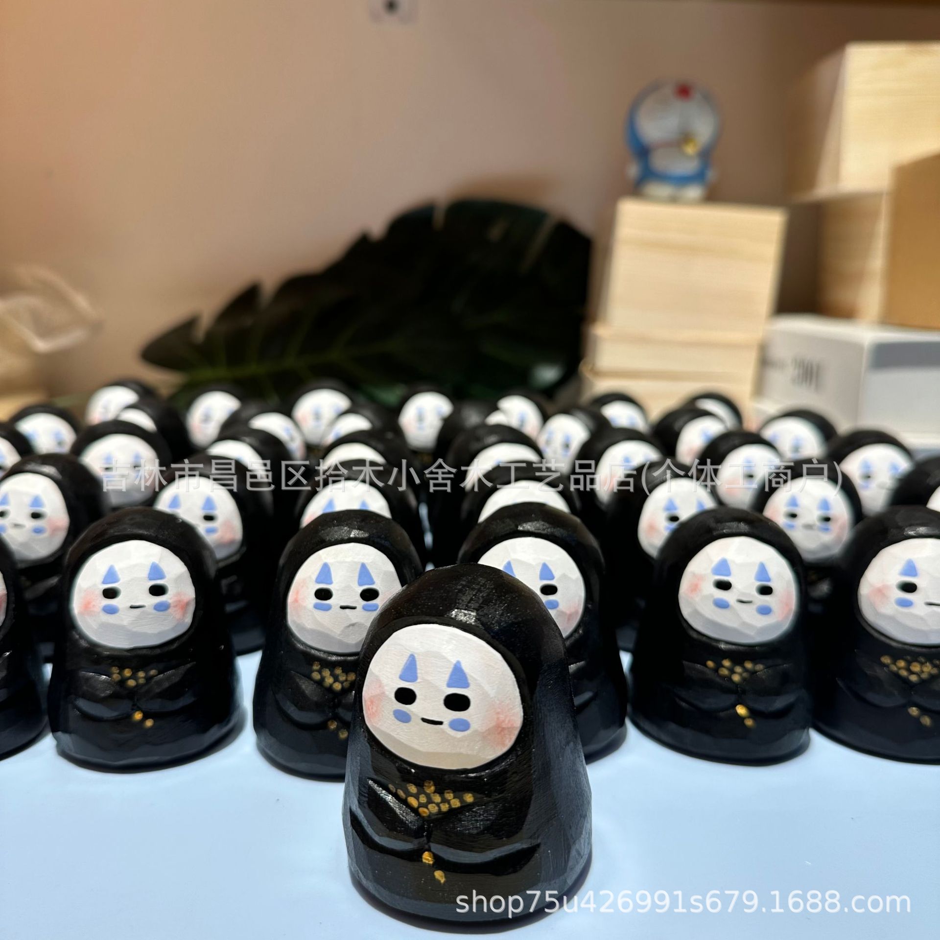 卡通摆件纯手工礼品无脸男宫崎骏可爱创意工艺品木雕 拾木小舍