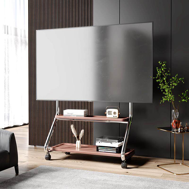 CABTE移动电视机支架落地式带轮推车双子塔艺术支架电视双层台面