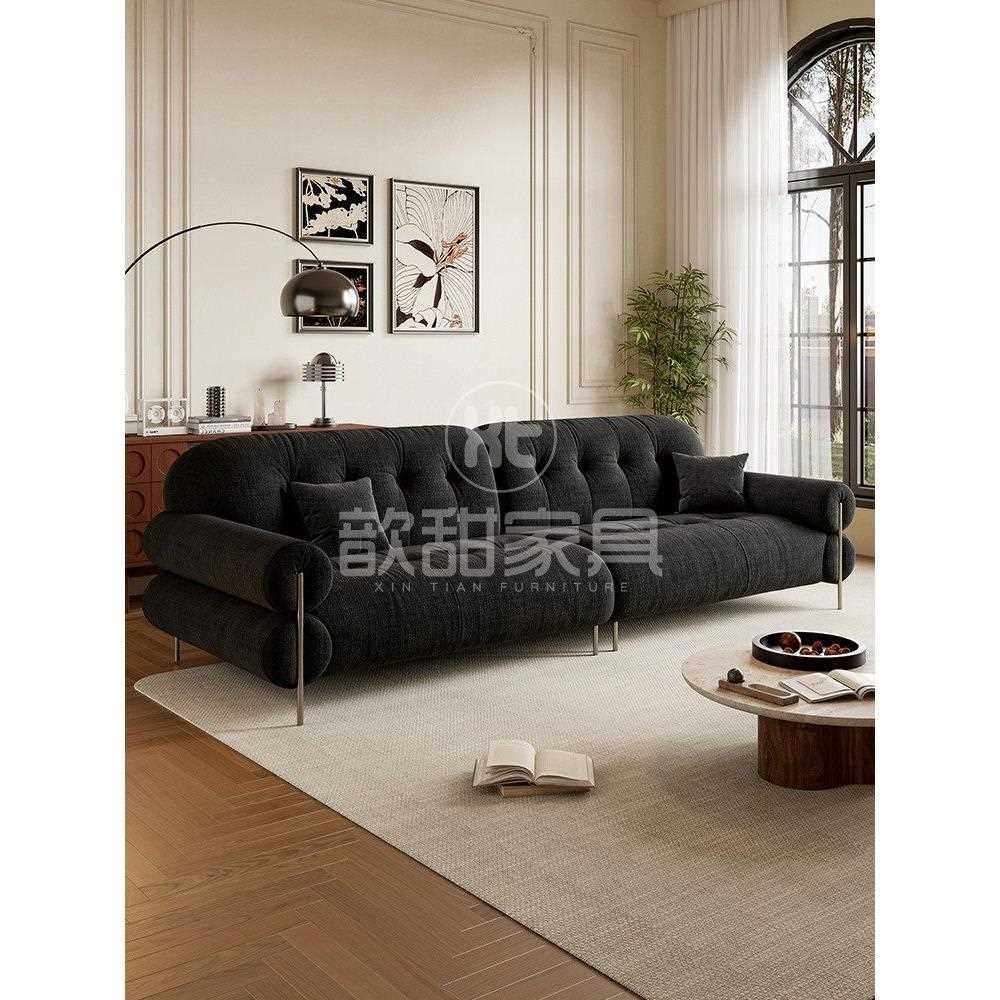 法式覆古风格红糖云沙发客厅直排小公寓古色古香雪绒布沙发新风格