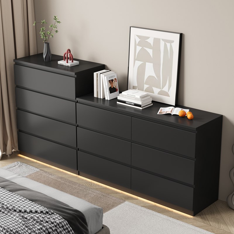 简约现代黑色八斗柜m网红储物柜客厅置物柜卧室床尾柜抽屉收纳柜