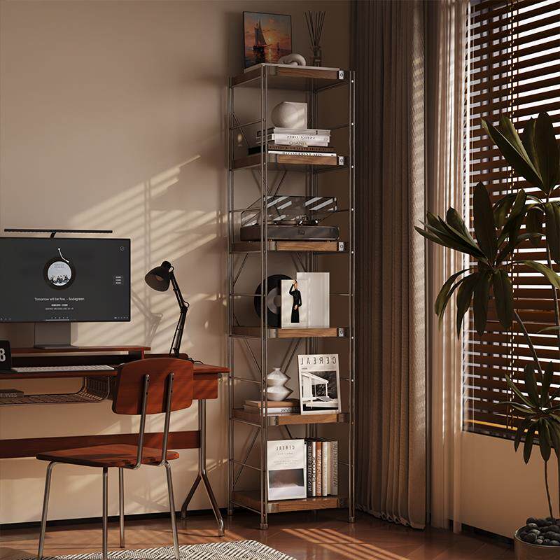 家用日式置物架落地多层客厅收纳架靠墙书架阳台储物架中古收纳架