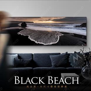 黑沙滩客厅长横幅装饰画大气风景画沙发背景墙挂画现代墙画壁画