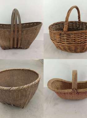 老竹编篮子老物件民俗收藏手提篮筐农村旧篮筐休闲农场覆古怀旧装