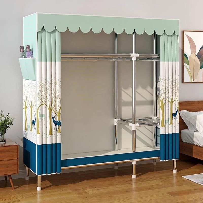 简易衣柜出租房屋家用卧室布衣柜加厚加粗全钢架简易组装结实耐用