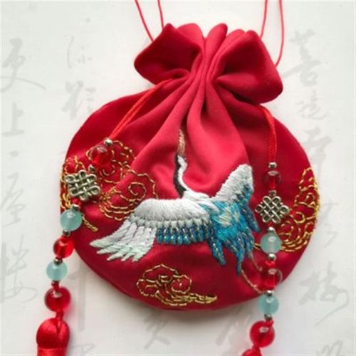 绣字红色仙鹤荷包送长辈端午礼物自绣初学手工刺绣香囊diy材料包