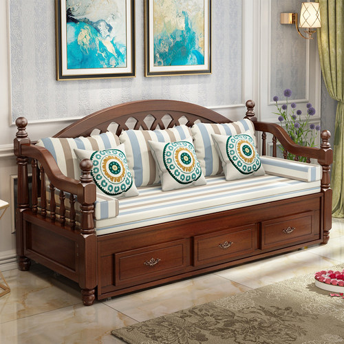 欧式实木沙发床多功能推拉两用1.2米1.5米小户型客厅折叠沙发床