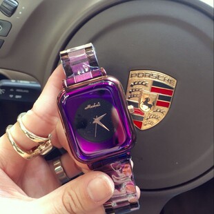 玛莎莉 新款 个性耐用星空面方形女士手表不锈钢表带 时尚女表