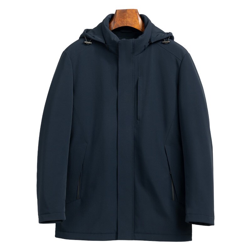 男士冬季加厚夹克立领可拆卸帽子高端商务风衣男羊毛内胆新款外套