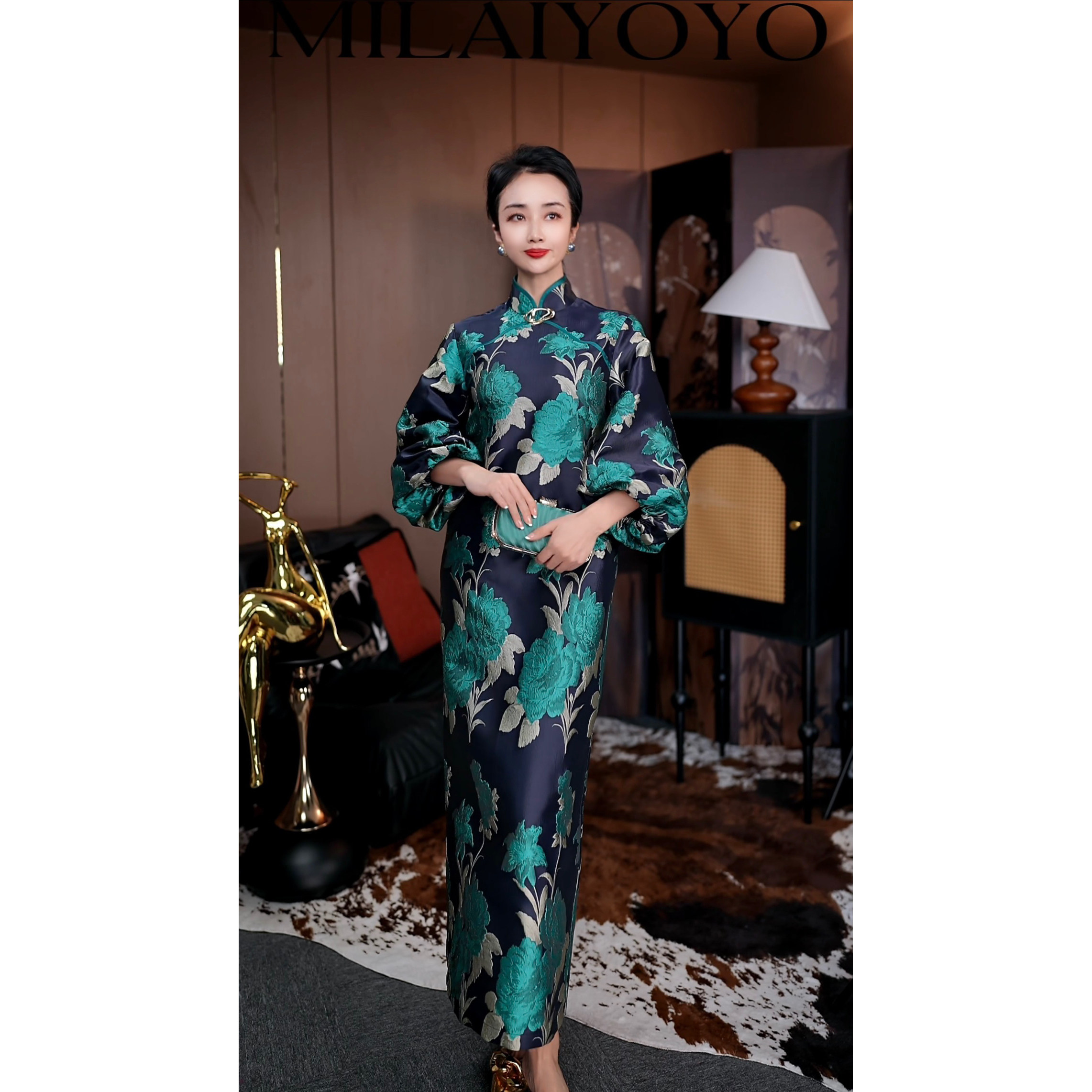 芈莱尤优-新款【京华烟云】新中式立领提花连衣裙L25-5310