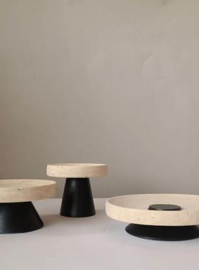 新中式现代创意洞石果盘摆件高级感样板房客厅茶几桌面收纳盘托托