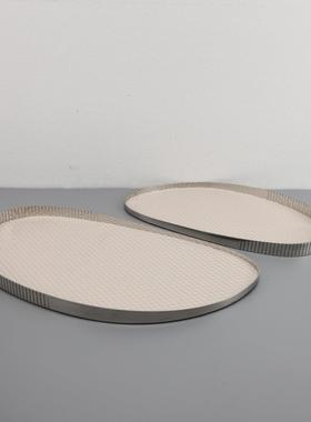 欧式轻奢金属皮革收纳托盘摆件客厅茶几样板房玄关餐厅家居装饰品