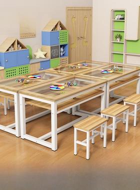 小学幼儿园玻璃美术绘画桌补习辅导培训班课桌椅手工书法画室桌子