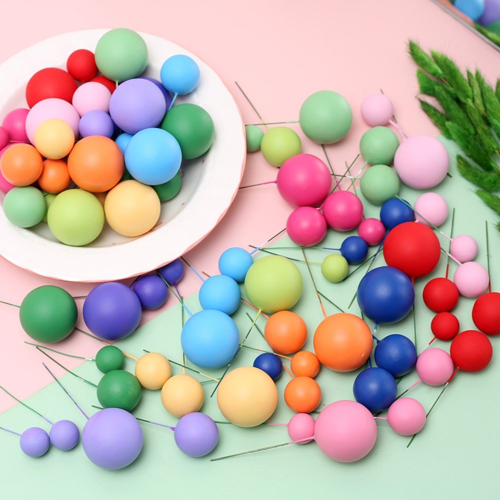 泡沫蛋糕彩球蛋糕插牌尺寸20磨砂个装马卡龙款跨境圆球混装饰摆件