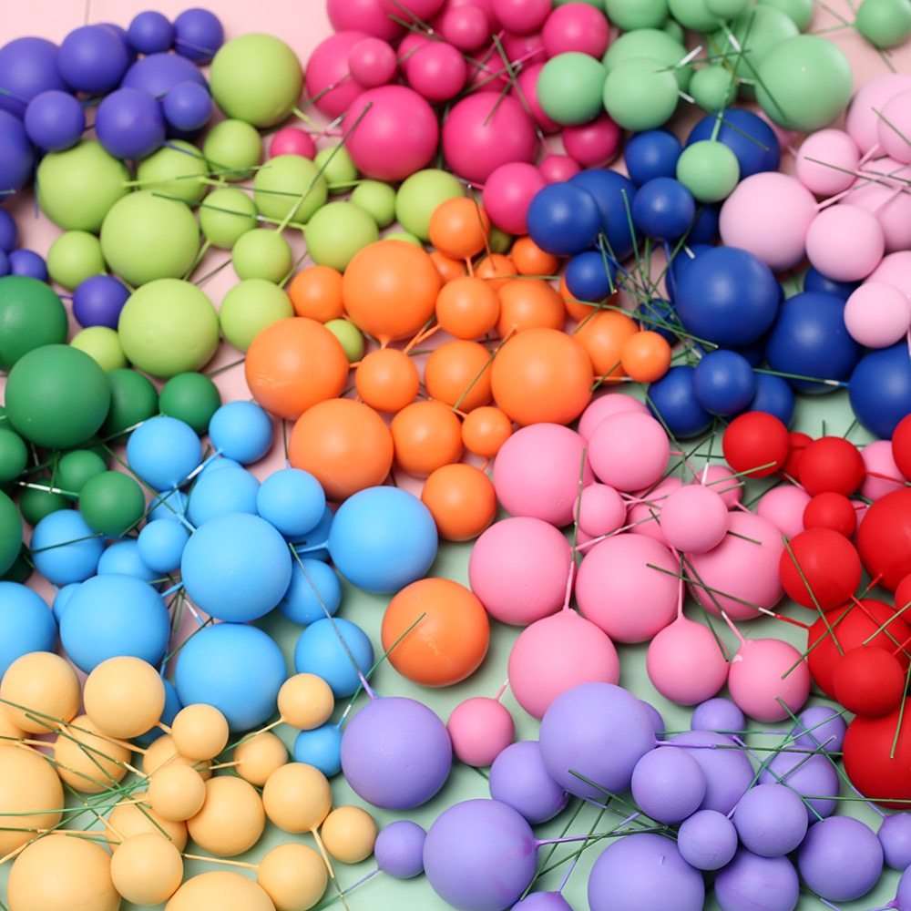 彩球蛋糕款个装跨境圆球装饰插牌混摆件马卡龙20磨砂尺寸蛋糕泡沫