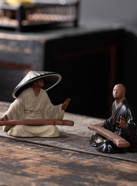 新中式侠客茶宠摆件创意抚琴陶瓷一体过滤茶叶茶漏客厅桌面装饰品