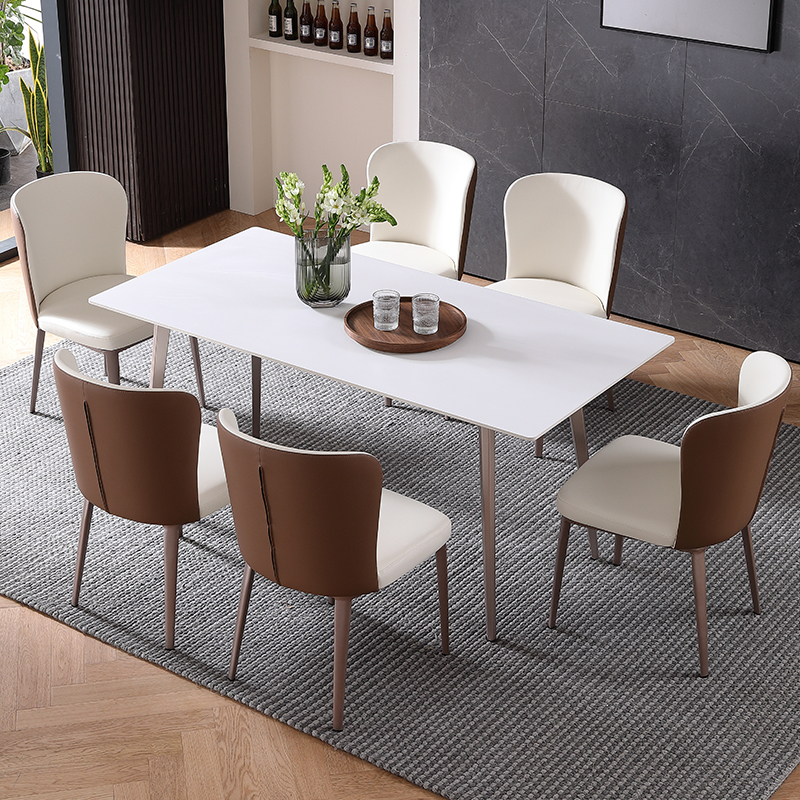 意式轻奢岩板餐桌椅组合现代简约长方形家用小户型西餐厅吃饭桌子