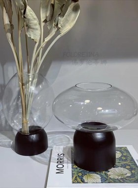 极简意式实木艺术玻璃创意储物罐花器花瓶摆件天然珊瑚装饰品摆设