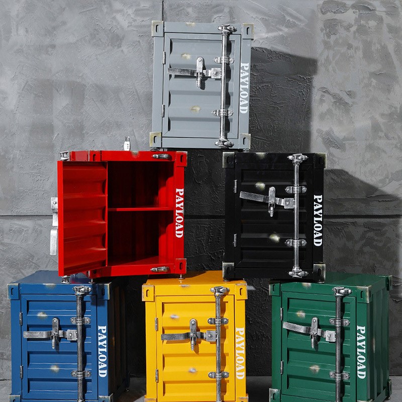 创意复古做旧集装箱装饰品摆件收纳柜子落地工业风酒吧客栈床头柜