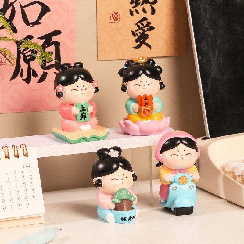 唐小圆古风少女上上签情绪解压Q版仕女逢考必过装饰桌面摆件礼物