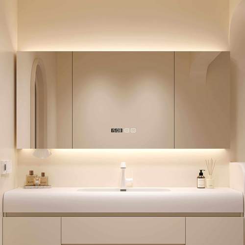 智能实木浴室镜柜挂墙式化妆室洗手间镜子置物架收纳储物单独镜柜