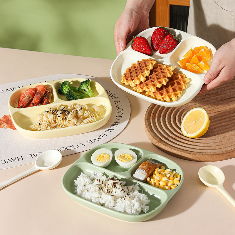 陶瓷分格隔家用餐盘一人食211减脂减肥早餐儿童餐具定量三格盘子