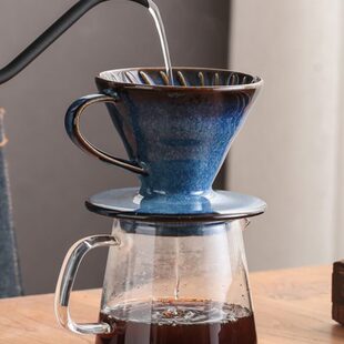 V60螺旋纹滴式 陶瓷手冲咖啡滤杯复古窑变 咖啡过滤杯家用咖啡器具