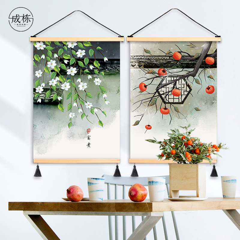 新中式吉祥寓意国风民俗挂布艺挂B画餐厅酒店民宿免打孔装饰画墙图片