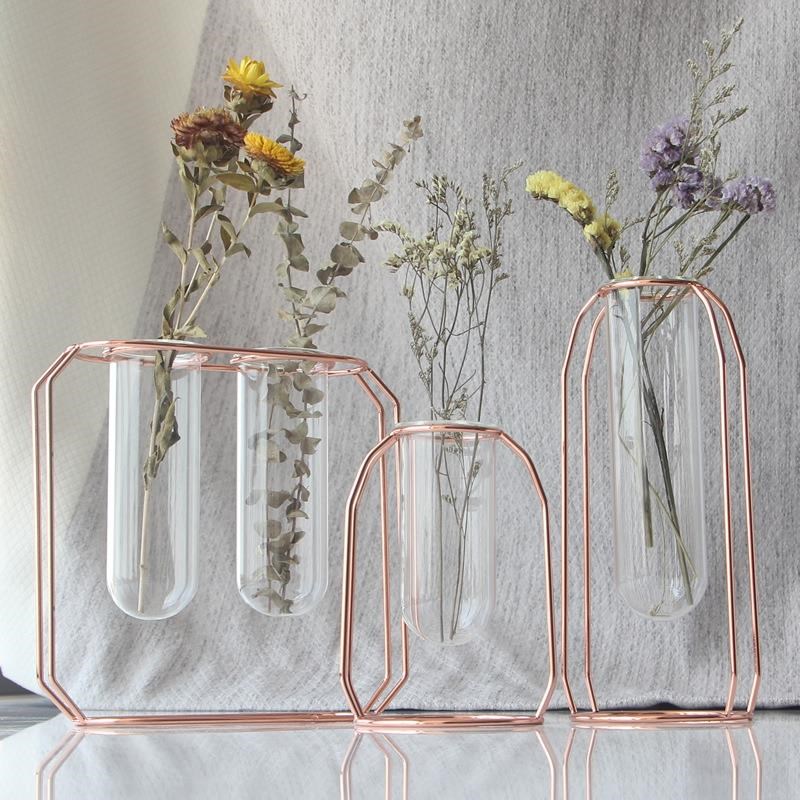 创意金属花架悬挂水培试管花瓶北欧风铁J艺干花插花玻璃瓶家居摆
