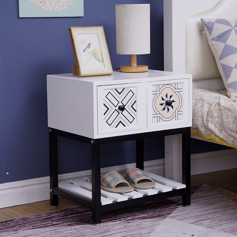 复古迷你床头柜小型铁艺置t物架简约儿童床边柜卧室多功能轻奢窄