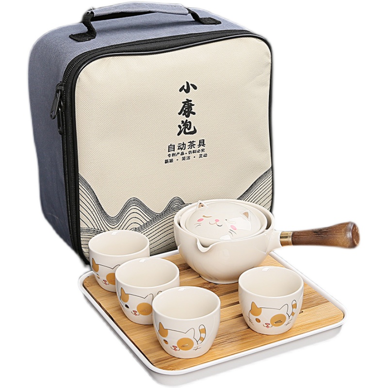 陶瓷泡茶b壶旋转单壶客厅商用冲茶器日式复古风自动功夫茶具懒人