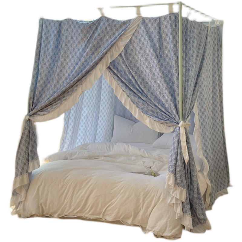 单买家用双层加厚l遮光防尘床幔蚊帐老式木架子床床帘帐纱不带支