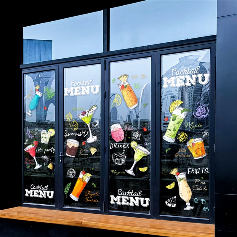 酒吧会所玻璃门贴KTV鸡尾酒装饰静电玻璃门贴纸酒馆W布置大门贴画