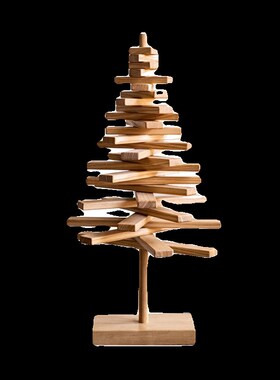 原木风圣诞树桌面摆件实木书架置物架创I意家居软装饰品圣诞节礼