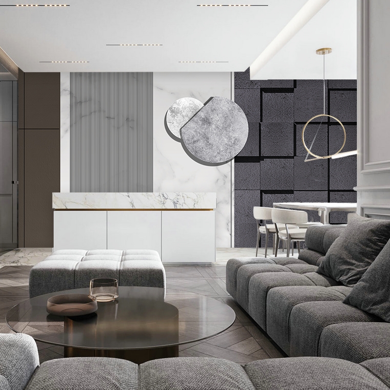 轻奢简约3d立体几何客厅沙发电视背景墙壁P纸展厅大气装饰墙布