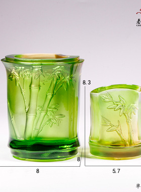 琉璃笔筒竹子祝福名片座摆件商务礼品办J公室摆设工艺品送老外国