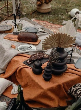 法式复古风橘橙色桌布甜品台中秋节装饰茶几桌盖布七夕氛围感桌布