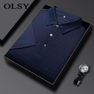 上衣 欧兰莎娅高端真丝polo衫 100%桑蚕丝短袖 T恤中年爸爸绸缎半袖