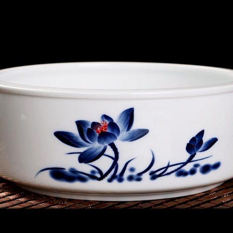 创意陶瓷茶桌垃圾废水烟灰缸大码 家用客厅中式直身摆件 多功能缸