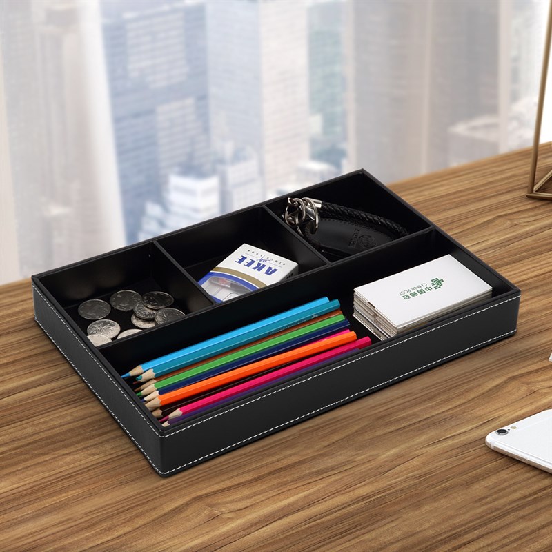 商务皮多功能桌面收纳盒 创意零钱盘 杂物整理储物盒办公用品定制