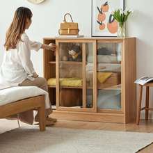 新款实木书柜推拉门落地移门组合柜矮书柜橡木移门全实木书架储物