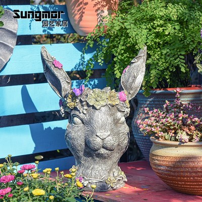 Sungmor 鲍比兔树脂花盆创意兔子绿植盆栽复古花园装饰花器艺术品